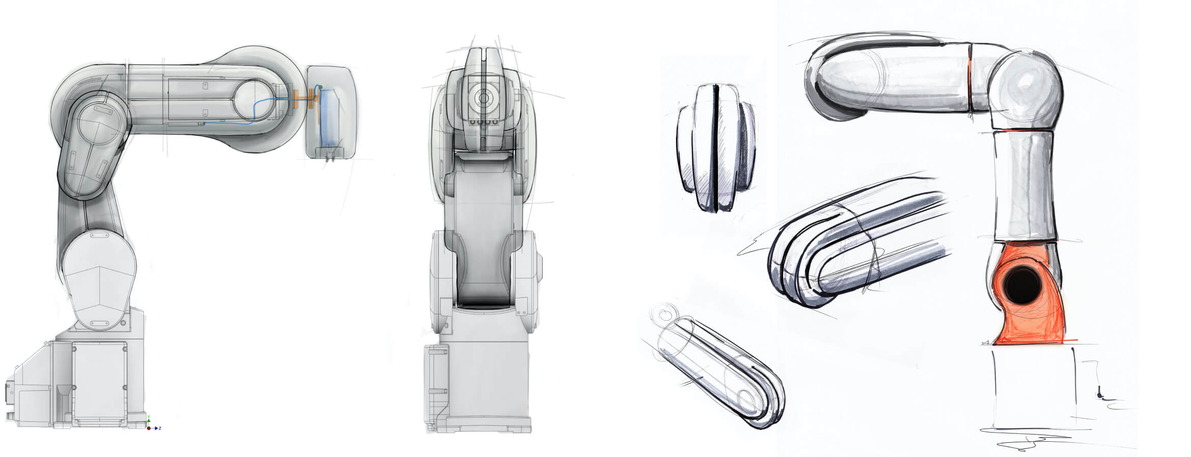 sketches of industrial robots covered with airskin